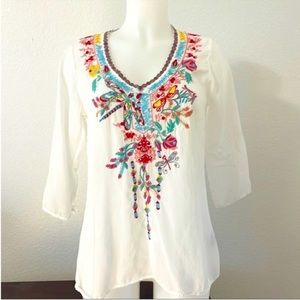 Johnny Was white embroidered top